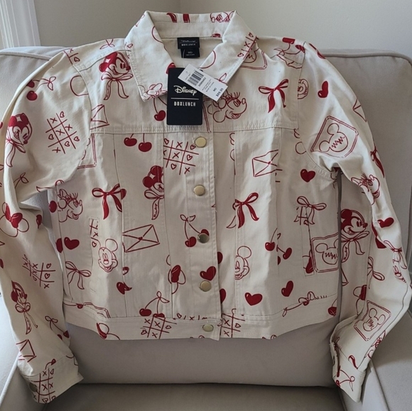 Disney Jackets & Blazers - Disney Cream Jacket with Red Mickey Print